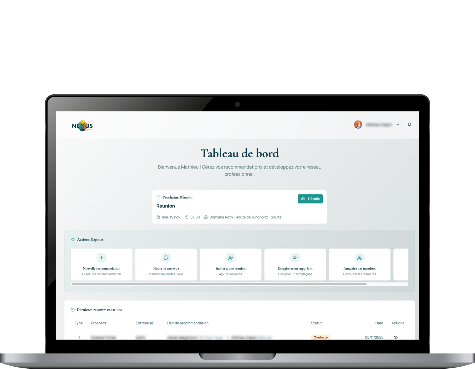 Application Nexus sur desktop