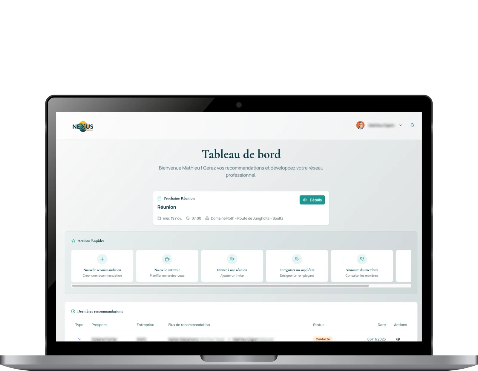 Application Nexus sur desktop